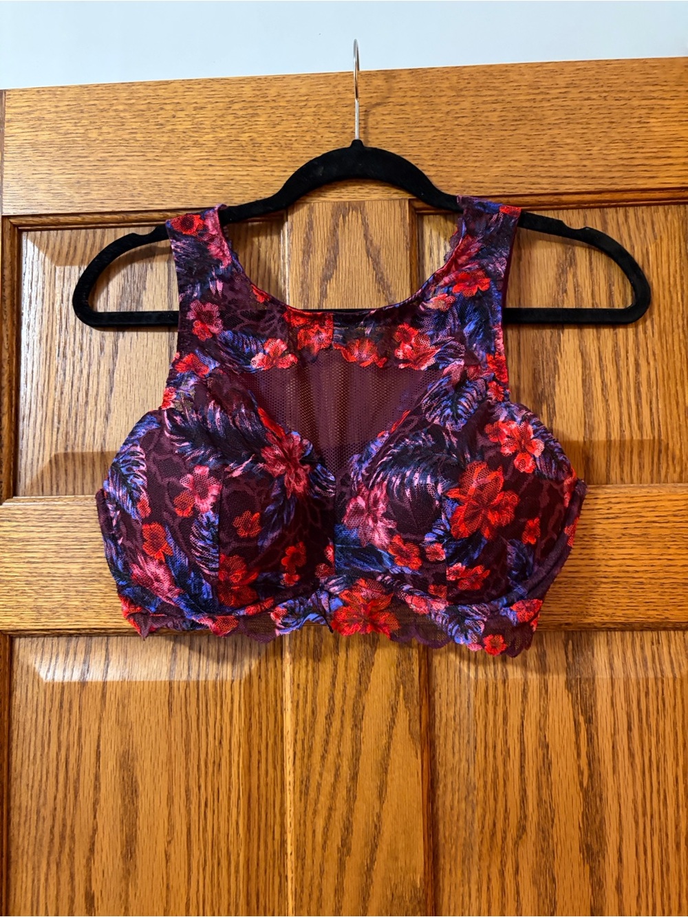 Floral Lace Longline Bralette in Red & Purple